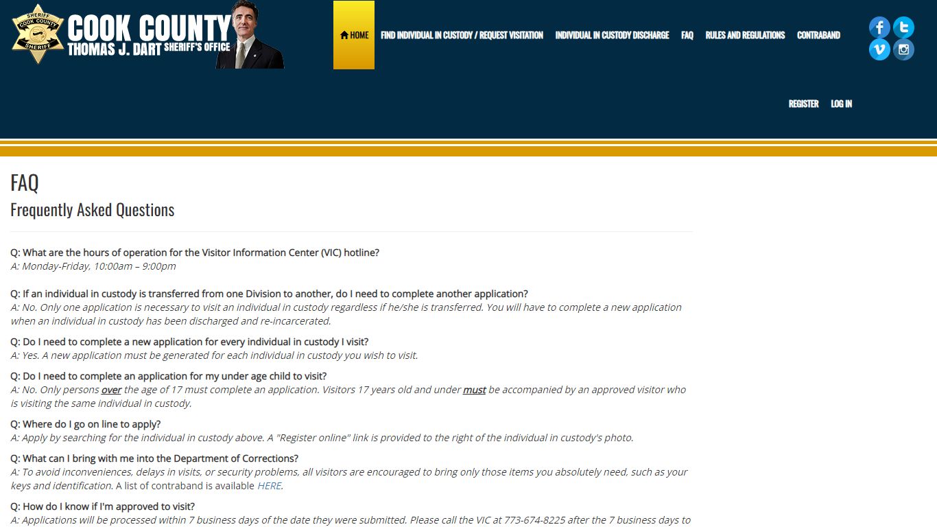 FAQ - Individual in Custody Locator